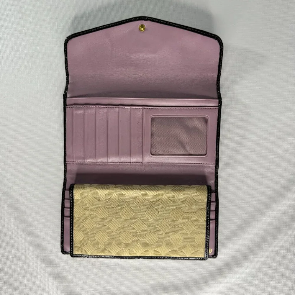 VINTAGE Coach Madison Op Art Checkbook Wallet | Khaki Brown Canvas Patent Leathe